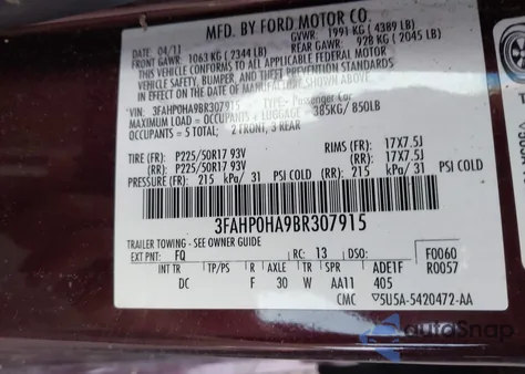 2011 Ford Fusion Se из США, поврежденный, VIN 3FAHP0HA9BR307915